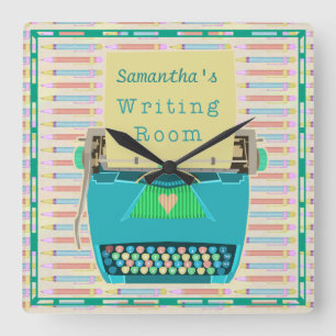 Schreibmaschinen-Schreibens-Raum-personalisiertes Quadratische Wanduhr
