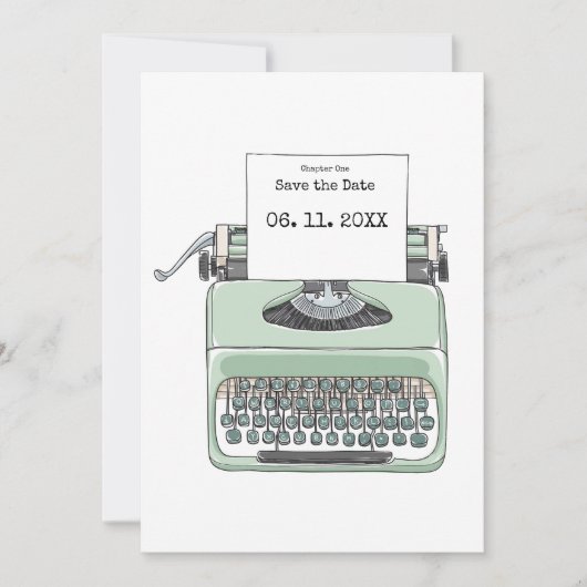 Schreibmaschinenbuch zum Thema Hochzeit Save The Date (Vorderseite)