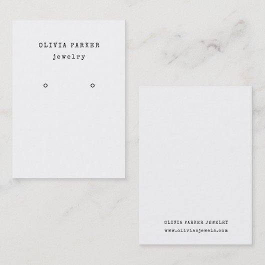 Schreibmaschinentext auf Weiß | Earring Display Ca Visitenkarte (Vorne/Hinten)