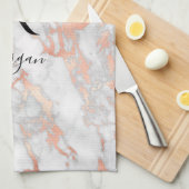 Schreibname/Blk Monogramm, Weiß- und Rose-Gold-Mar Geschirrtuch (Viertel Falte)