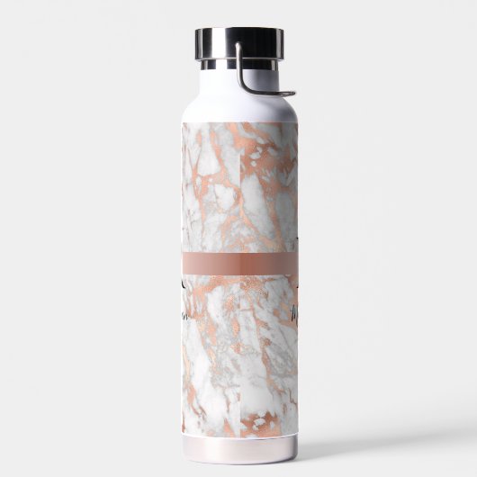 Schreibname/Blk Monogramm, Weiß- und Rose-Gold-Mar Trinkflasche (Links)