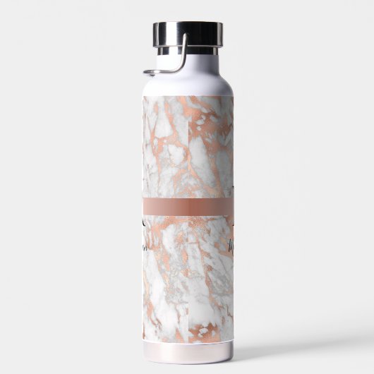 Schreibname/Blk Monogramm, Weiß- und Rose-Gold-Mar Trinkflasche (Rechts)