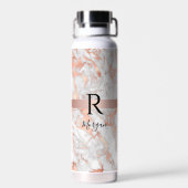 Schreibname/Blk Monogramm, Weiß- und Rose-Gold-Mar Trinkflasche (Rückseite)
