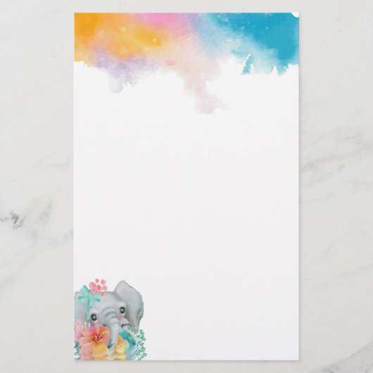 Schreibpapier für Whimsical Floral Elephant Briefpapier (Vorderseite)