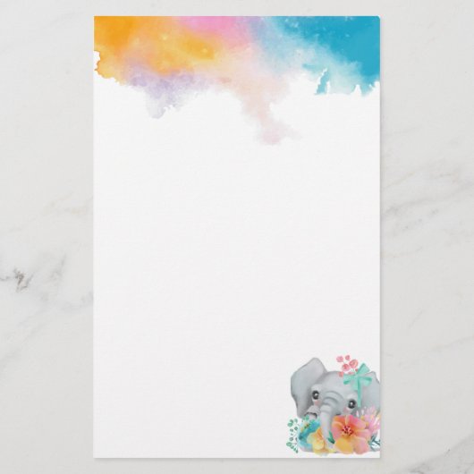 Schreibpapier für Whimsical Floral Elephant Briefpapier (Rückseite)