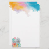 Schreibpapier für Whimsical Floral Elephant Briefpapier (Vorne/Hinten)