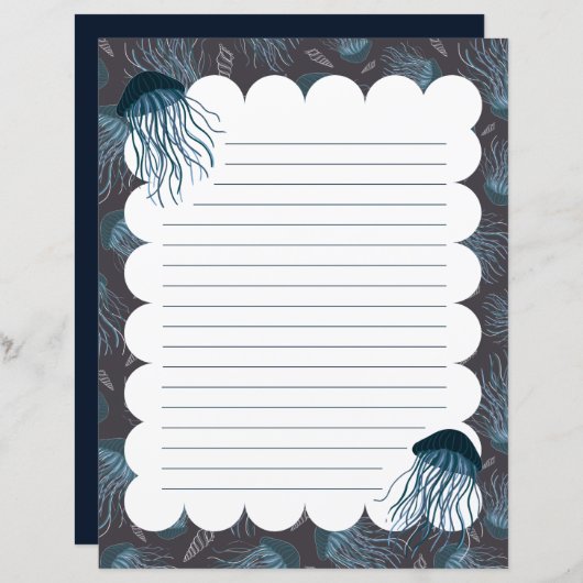 Schreibpapier mit Quallen (Vorne/Hinten)
