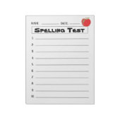 Schreibtestnotiz mit einem roten Apfel Notizblock (Rotiert)