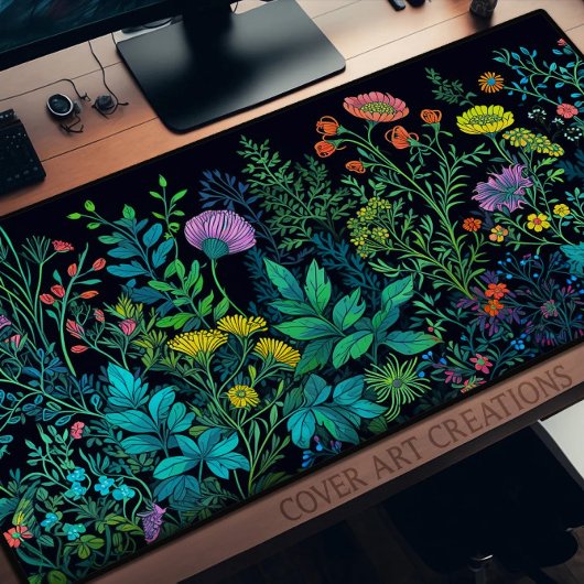 Schreibtisch, bunte Wildblumen im dunklen Hintergr Schreibtischunterlage