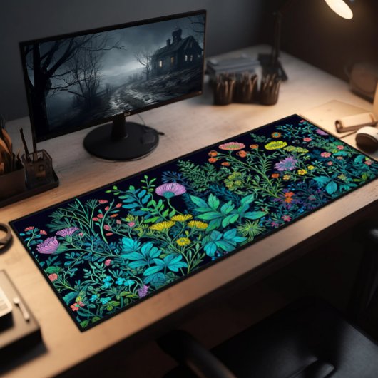 Schreibtisch, bunte Wildblumen im dunklen Hintergr Schreibtischunterlage