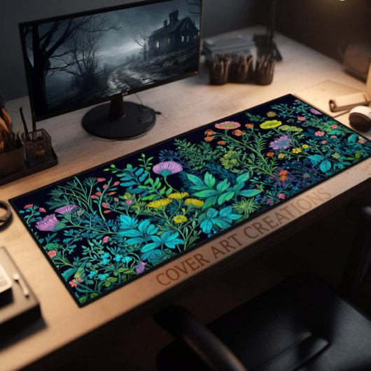 Schreibtisch, bunte Wildblumen im dunklen Hintergr Schreibtischunterlage