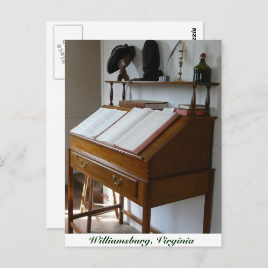 Schreibtisch im Colonial Williamsburg Postkarte (Vorne/Hinten)