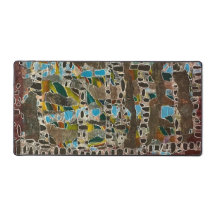 Schreibtisch Mat in Brauntönen, Blues und Grüntöne