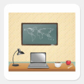 Schreibtisch mit Laptop und Kaffee Quadratischer Aufkleber (Vorderseite)