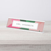 Schreibtisch mit rosa und grünem Blumenmuster Schreibtischnamensplakette (Vorderseite )