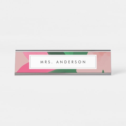 Schreibtisch mit rosa und grünem Blumenmuster Schreibtischnamensplakette (Vorderseite )