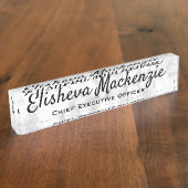 Schreibtisch mit Schreibtisch, weiß-graue Marmorpl Namensplakette (Seite)