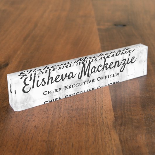 Schreibtisch mit Schreibtisch, weiß-graue Marmorpl Namensplakette (Seite)