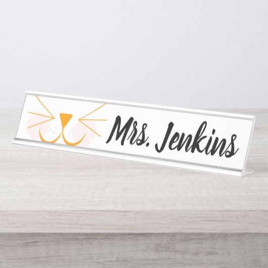 Schreibtisch Name Plakat für Cat Face Elementarleh Schreibtischnamensplakette (Vorderseite )