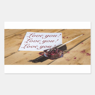 Schreibtisch, Quill und Papier individuell anpassb Rechteckiger Aufkleber