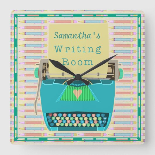 Schreibtisch Schreibraum Personalisierter Autor Bl Quadratische Wanduhr (Vorderseite)