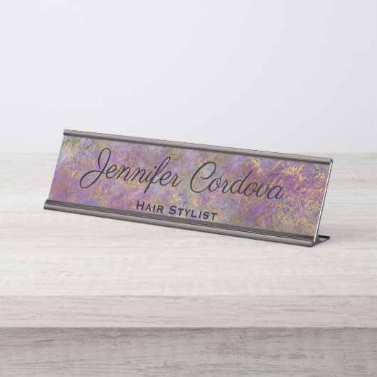 Schreibtisch Signieren Lila Abstrakte Namensplatte Schreibtischnamensplakette (Vorderseite )