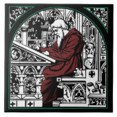 Schreibtisch und Mönch aus dem Mittelalter Fliese (Vorderseite)