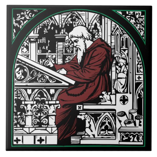 Schreibtisch und Mönch aus dem Mittelalter Fliese (Vorderseite)