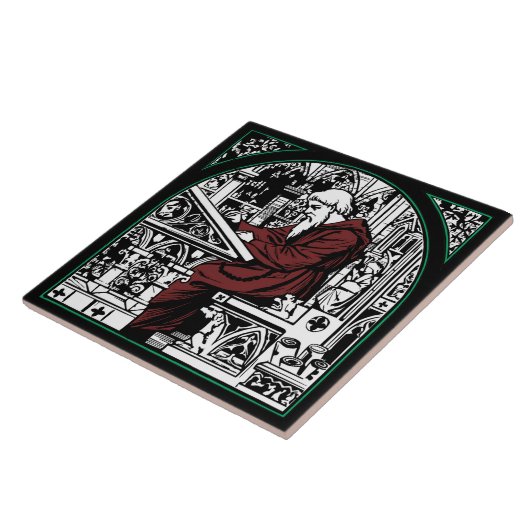 Schreibtisch und Mönch aus dem Mittelalter Fliese (Seite)