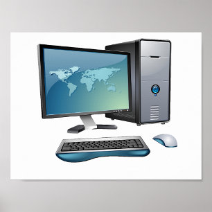 Schreibtischcomputer mit Monitor, Tastatur und Mau Poster