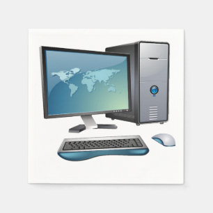 Schreibtischcomputer mit Monitor, Tastatur und Mau Serviette