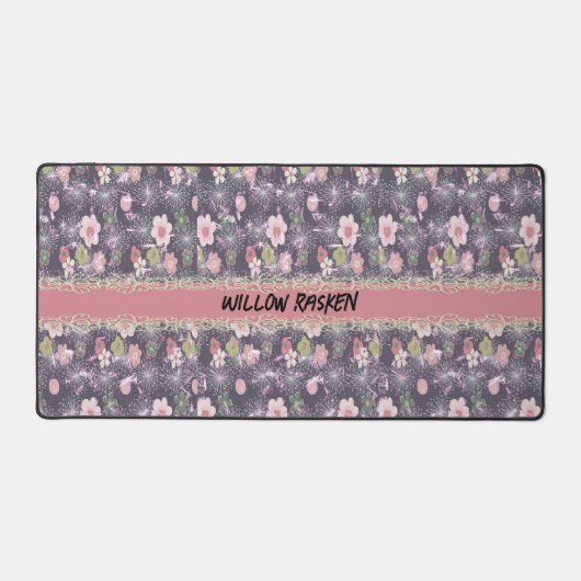 Schreibtischmatte mit rosa Blume und Imitaten (Vorderseite)