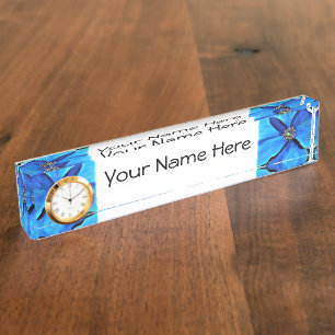 Schreibtischnamensplatte mit/Uhr Option Blue Poppe Namensplakette