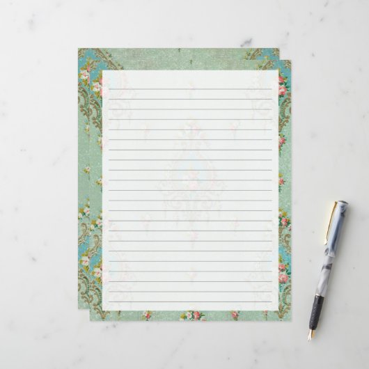 Schreibtischpapier für eingeklemmte Buchstaben (Vorderseite/Rückseite Beispiel)