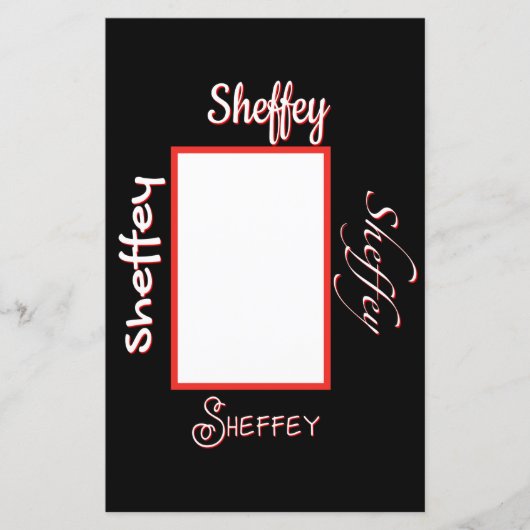 Schreibwaren für Sheffey Schriftartes (Vorderseite)