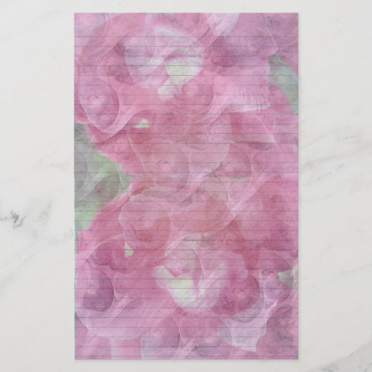 Schreibwaren mit rosa Rosen - fakultative Linien Briefpapier (Vorderseite)