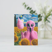 Schreie Alien Holding Cotton Candy Sonnenblumen Postkarte (Stehend Vorderseite)