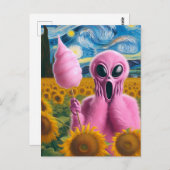 Schreie Alien Holding Cotton Candy Sonnenblumen Postkarte (Vorne/Hinten)