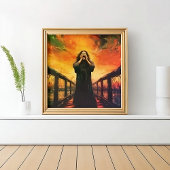 Schreie des Mannes in einem dramatischen Sonnenunt Poster