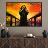 Schreie des Mannes in einem dramatischen Sonnenunt Poster