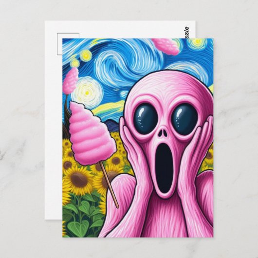 Schreie rosa Alien Sonnenblumenfeld-Baumwolle Postkarte (Vorne/Hinten)