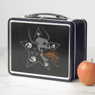 Schreie SchädelPentagramm mit brauner Kakerlake Metall Lunch Box