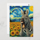 Schreie Zebra in einem Imitat Van Gogh Sonnenblume Postkarte (Vorne/Hinten)