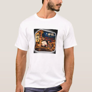 Schrein-Nacht-Katzen-T-Shirt Japanische Schrein- T-Shirt