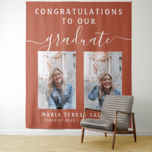 Schrift-Calligrafie Zwei Foto-Abschluss   Orange Wandteppich