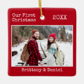 Schrift Couple First Christmas Red Keramikornament (Vorderseite)