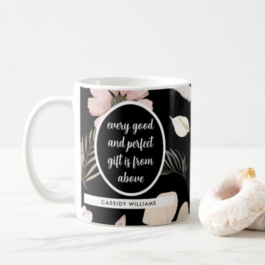 Schrift der schwarzen Blume Kaffeetasse (Mit Donut)