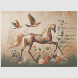 Schrift & Elegante Blumen Pferde, Decoupage  Seidenpapier