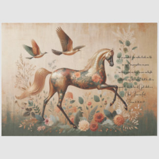 Schrift & Elegante Blumen Pferde, Decoupage  Seidenpapier