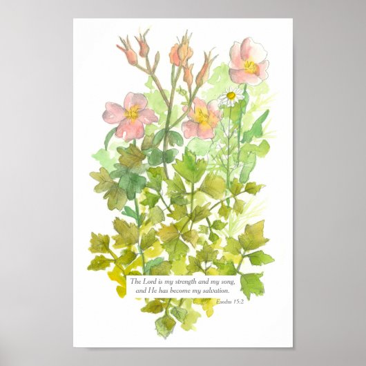 Schrift Exodus 15:2 Bibel Verse Primrose Blume Poster (Vorne)